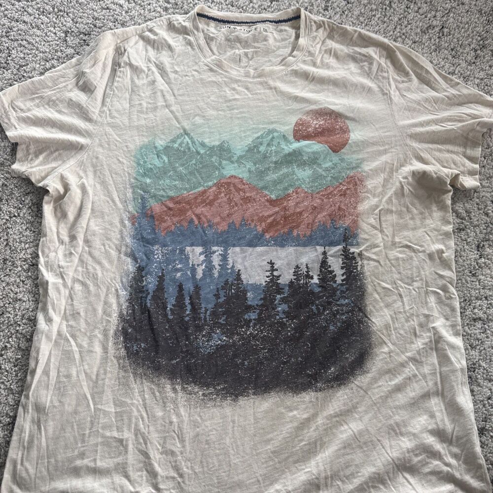 Sun + Stone Men's Beige Nature Graphic Print Crew Neck Short Sleeve T-Shirt XXL